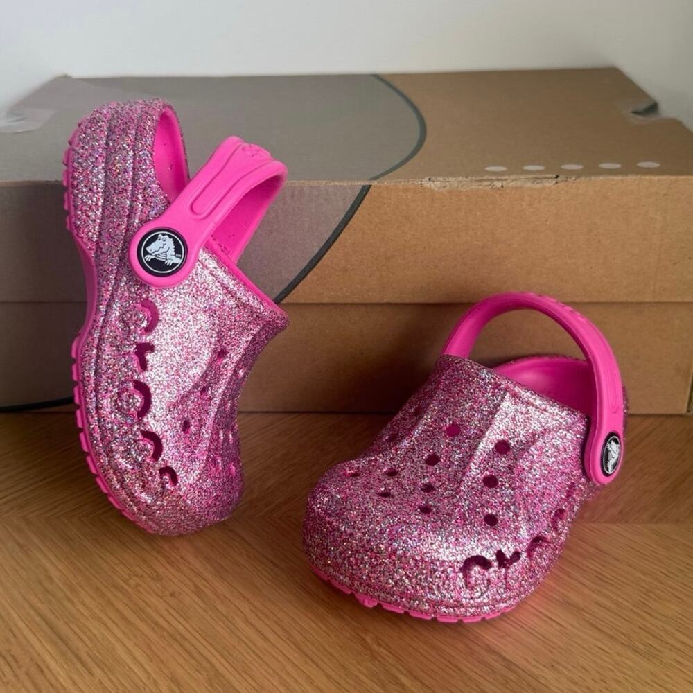 Crocs Pink Glitter Slip On Toddler Sandals- SZ 7 C